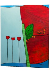 Peinture Acrylique sur toile trois fleurs rouge 100x80 cm*